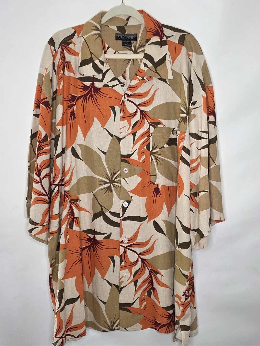 Trust LINEN Blend Tropical Shirt Men's Size 4X Button-up Short Sleeve Spring